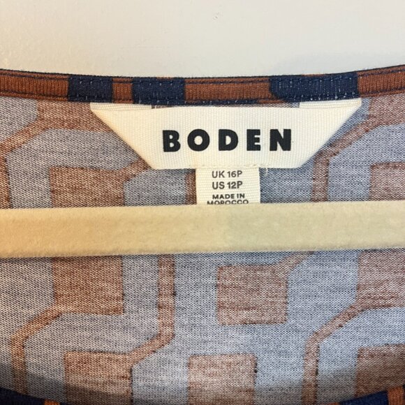 Boden Abigail Long Sleeve Cognac/Navy Geometric print Dress Size 12P - Picture 4 of 5